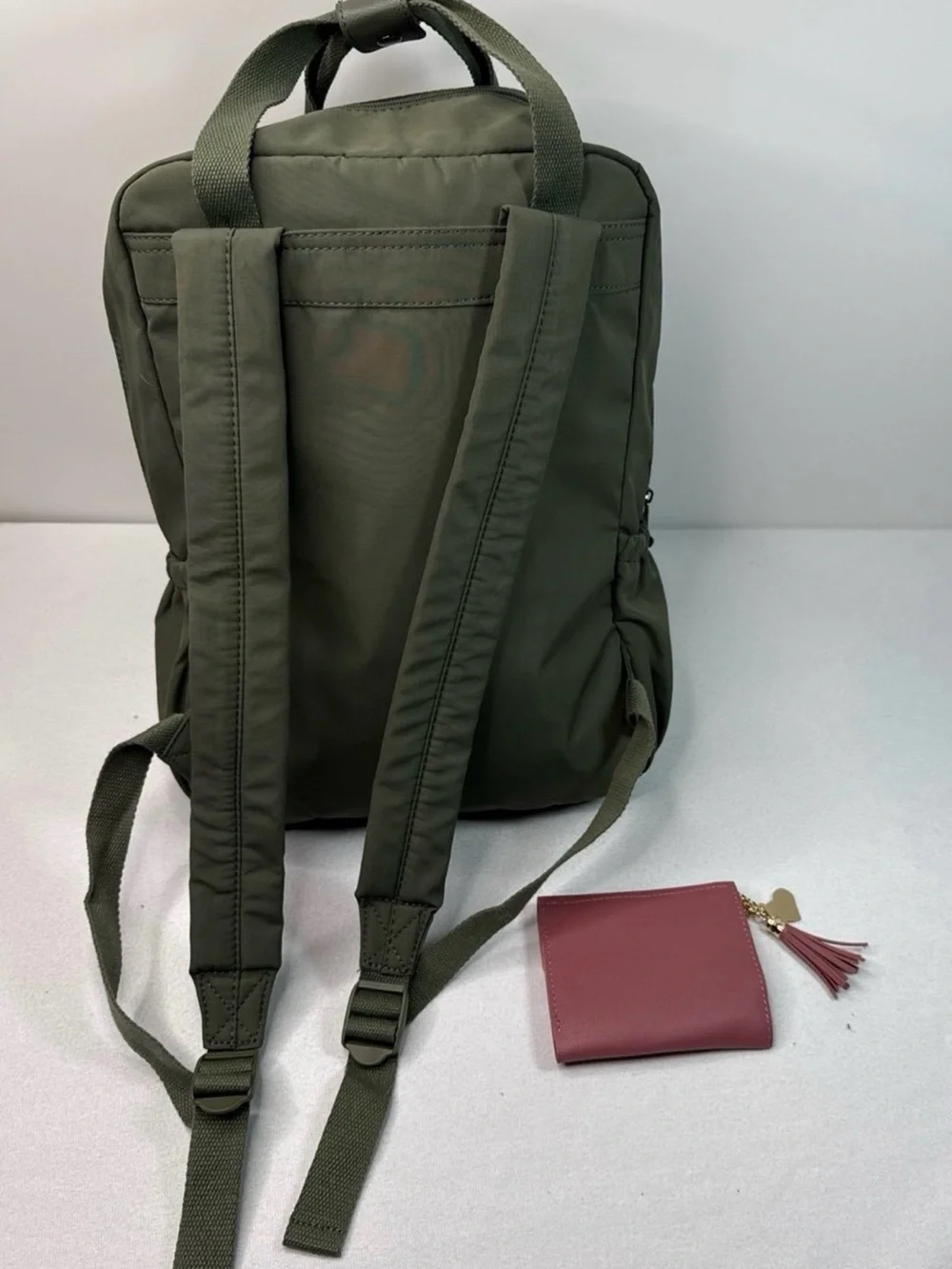 Olive Green Nylon Backpack - Casual Everyday Bag